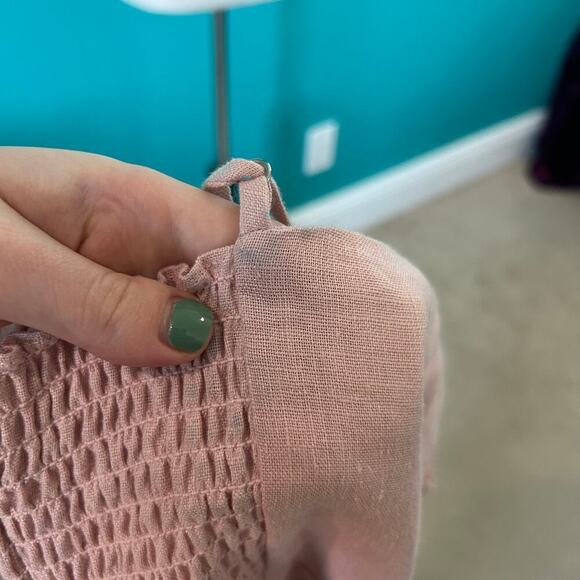 Reformation the Roarke Linen Dress Pink Smocked Mini Soft Size 4 - Picture 5 of 7